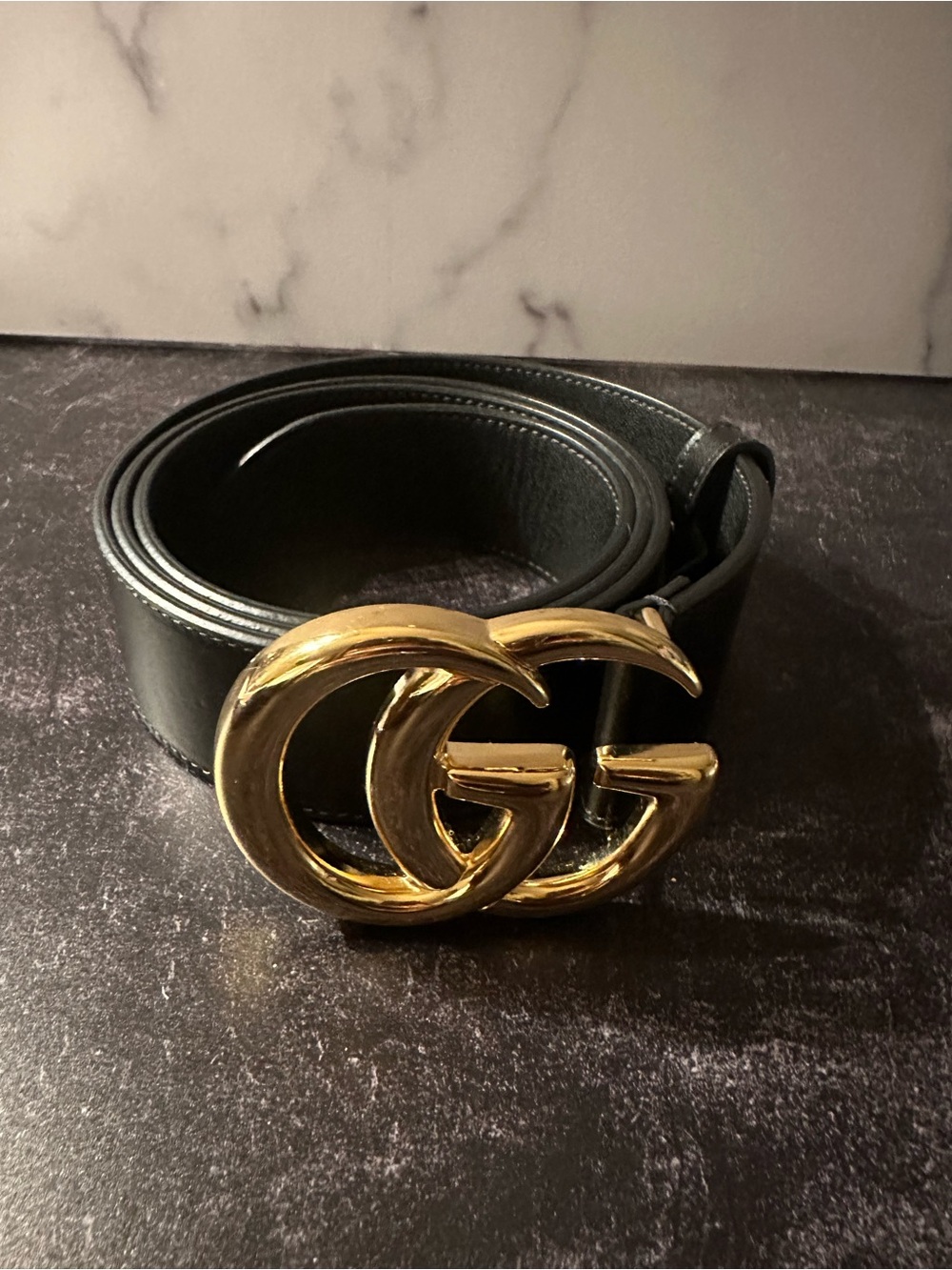 Gucci Marmont Double GG Gold Buckle Leather Belt (w/ receipt)